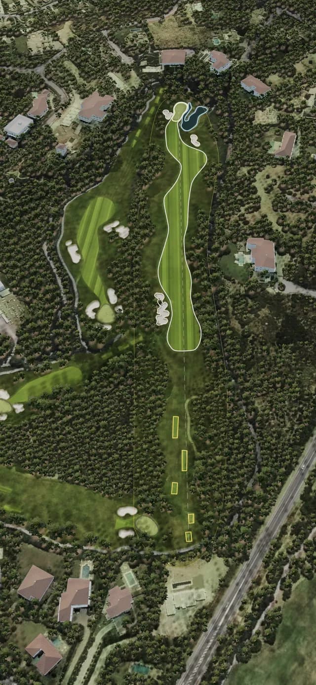 Hole 4 at Valderrama from above with its tees and the fairway outlined