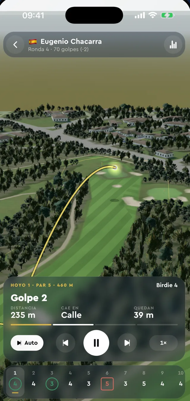 A professional's shot replayed on the course in 3D