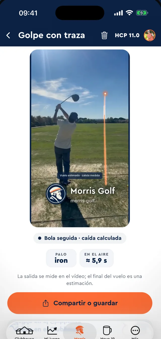 A recorded shot with the ball's trace drawn over the video